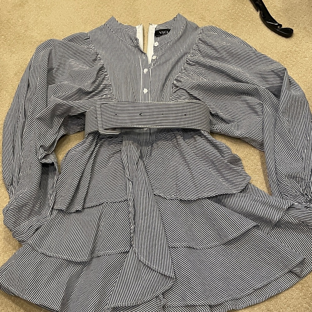Vici Navy & White Striped Peplum dress
